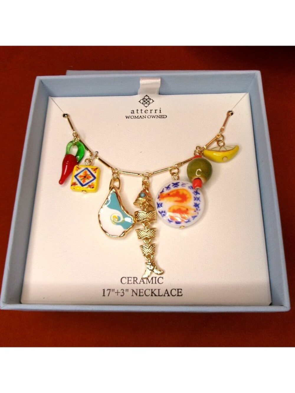 NIB Atterri Nautical Mediterranean-Themed Ceramic Charm Necklace